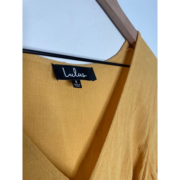Lulus My Philosophy Yellow Mini Wrap Dress Small Casual Wedding Guest - Picture 8 of 11